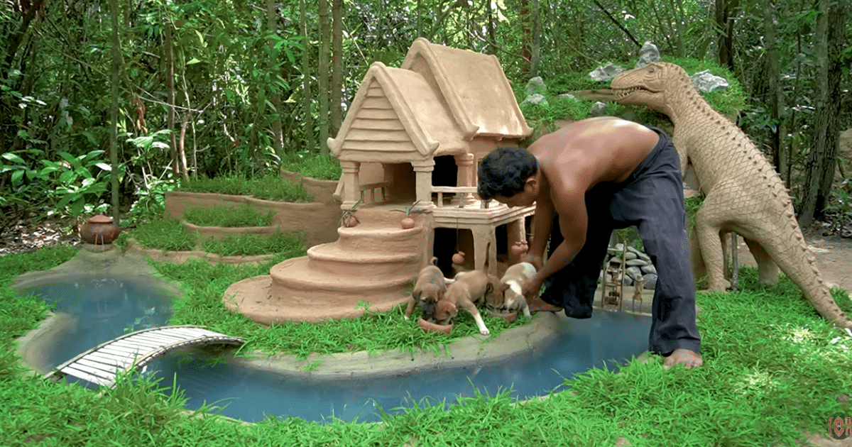 Man Discovers Four Abandoned Puppies in the Woods and
Constructs a Beautifully Crafted Dog House Just for Them