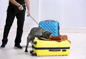 a police dog detecting drugs on luggage