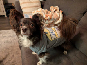 Looking cute in her birthday shirt.