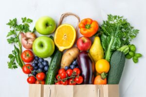 Colorful assorted fruits and vegetables